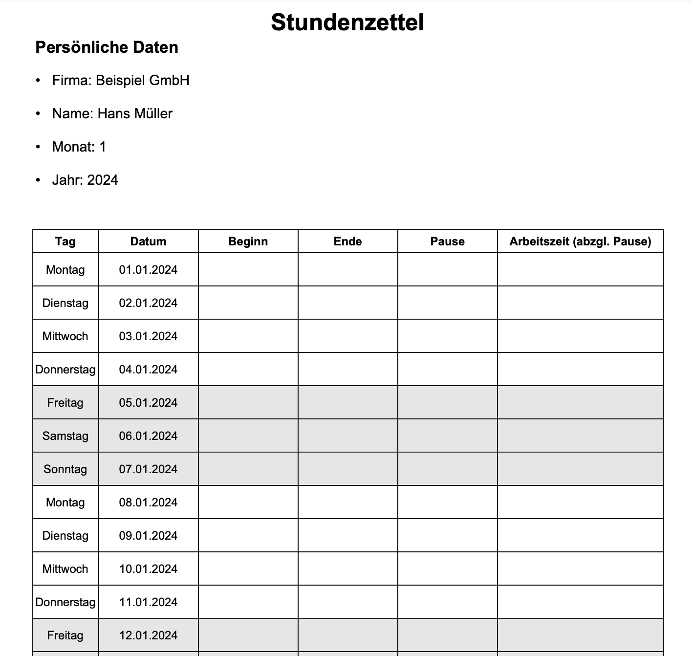 Stundenzettel Vorlagen für die Arbeitszeiterfassung: PDF und Excel ...